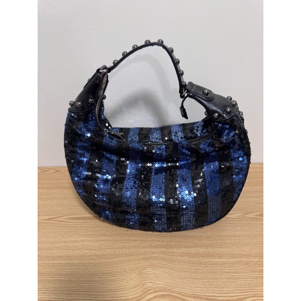Betsy Johnson Vintage Sequence And Studded Leather Handbag Black/blue